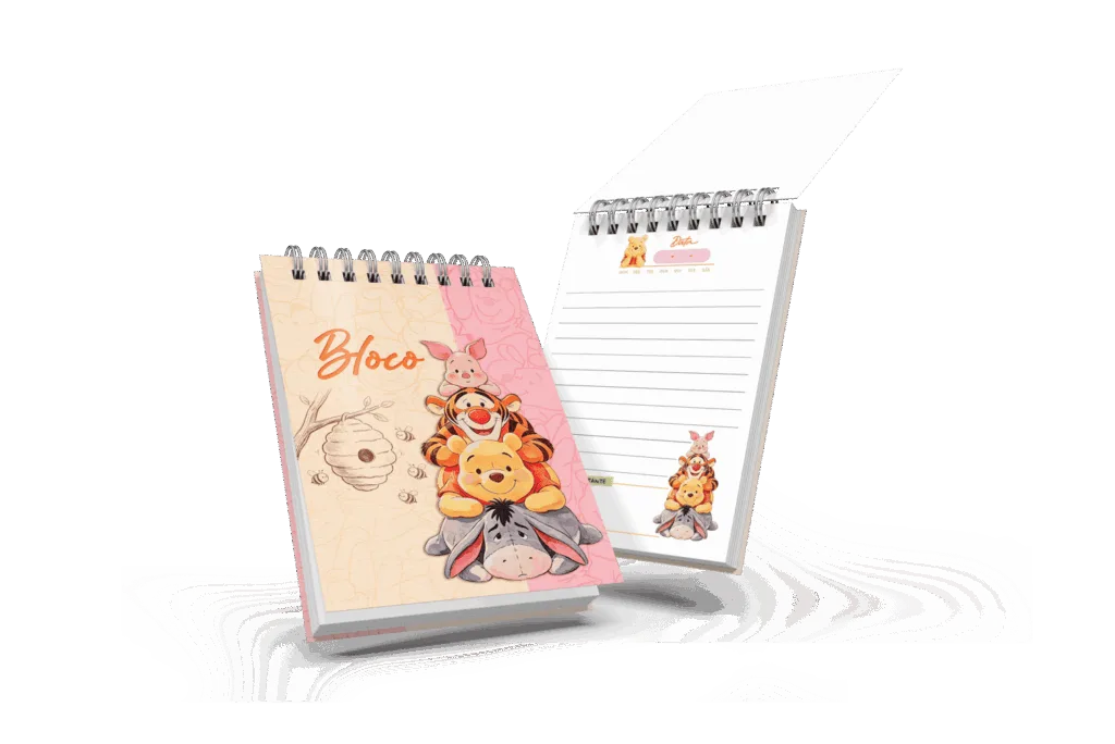 Bloquinho de anotações com Pooh, Tigrão, Leitão e Ió