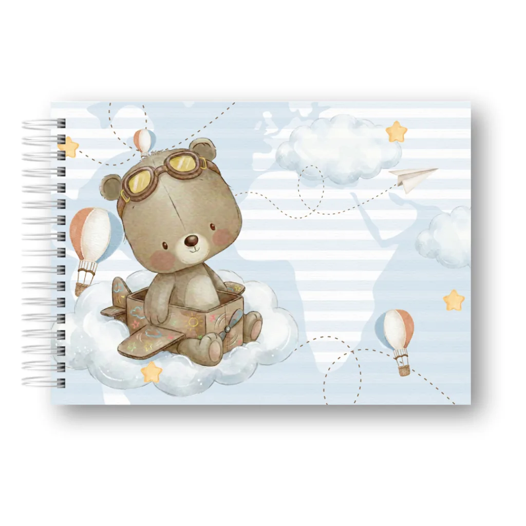 Caderno ursinho aviador — capa paisagem