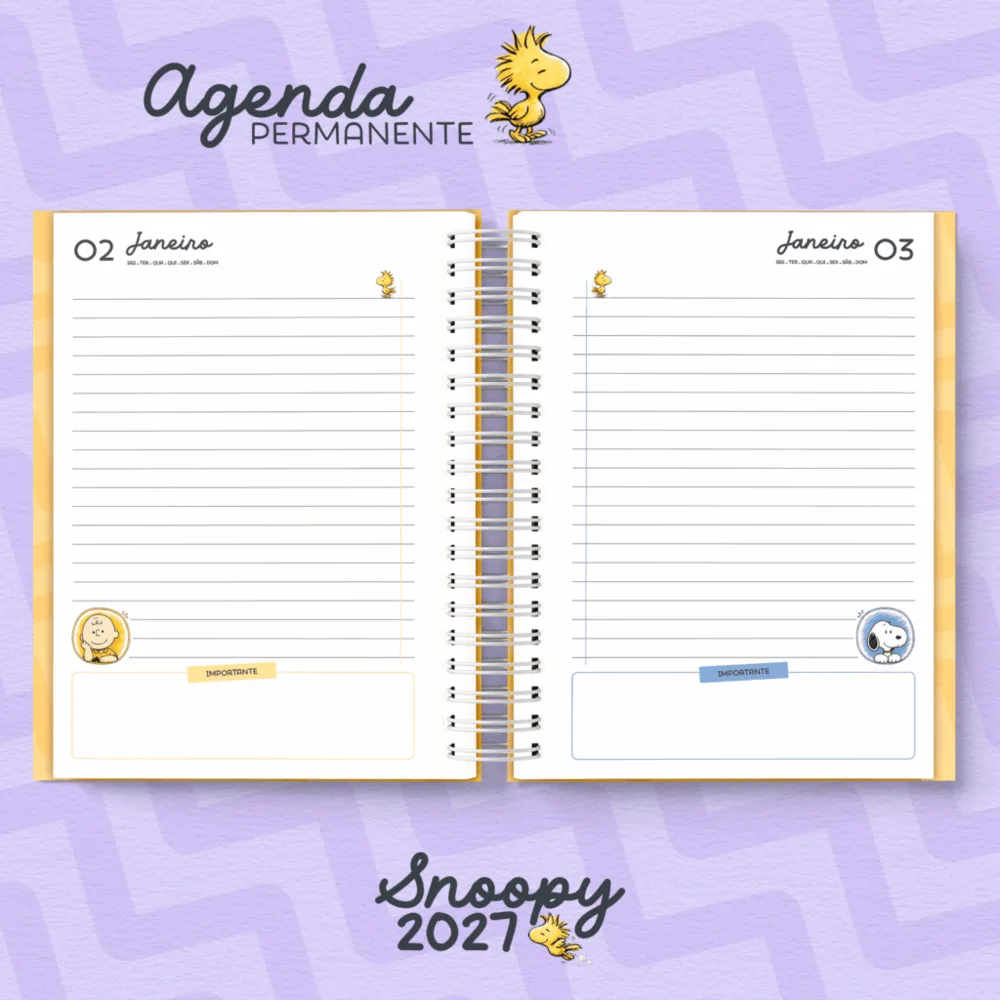 Agenda permanente Snoopy 2027 — miolo diário